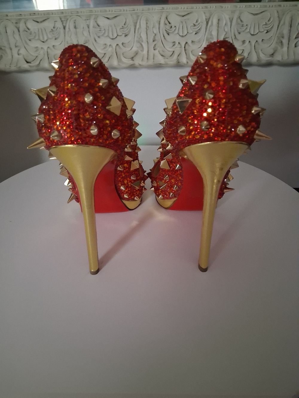Christian Louboutin Red Studded Pointed-Toe Stiletto Heels - Picture 14 of 16